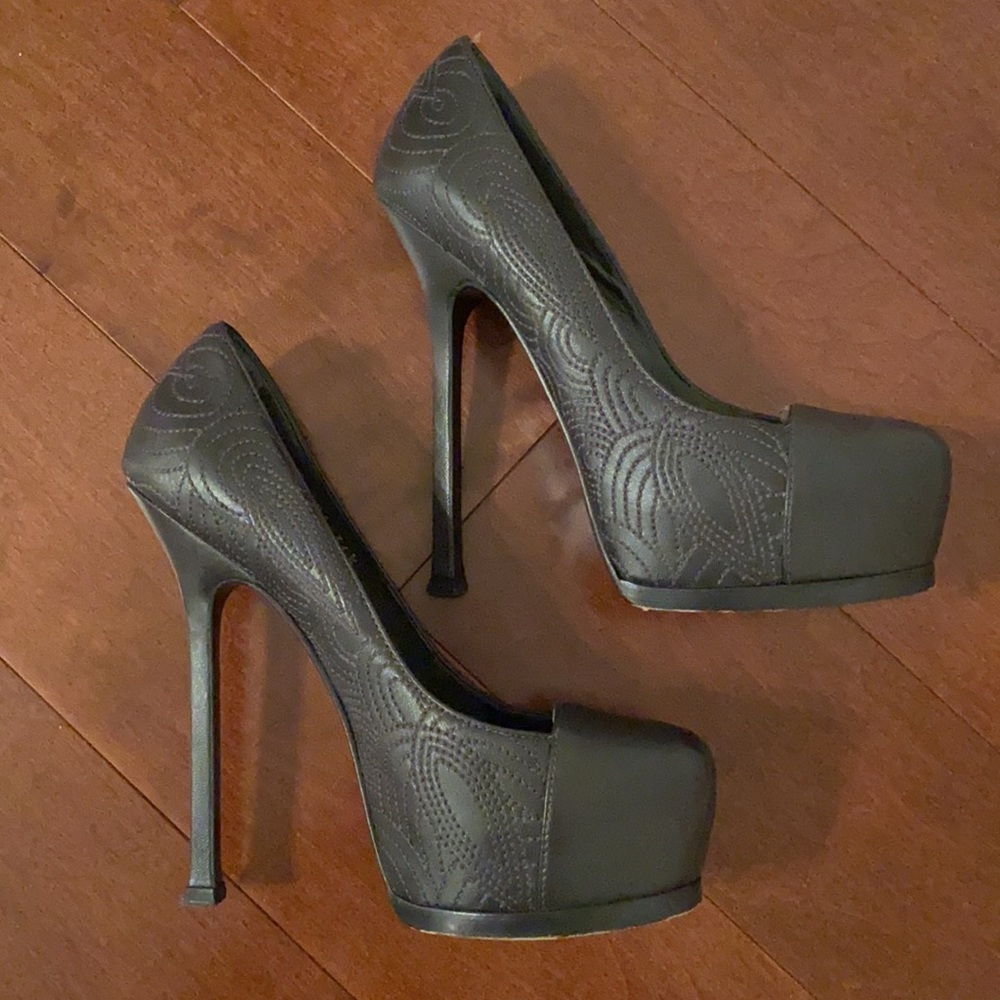 Stunning YSL Tribute pumps, limited edition style in grey leather w/ embroidery - Picture 5 of 11